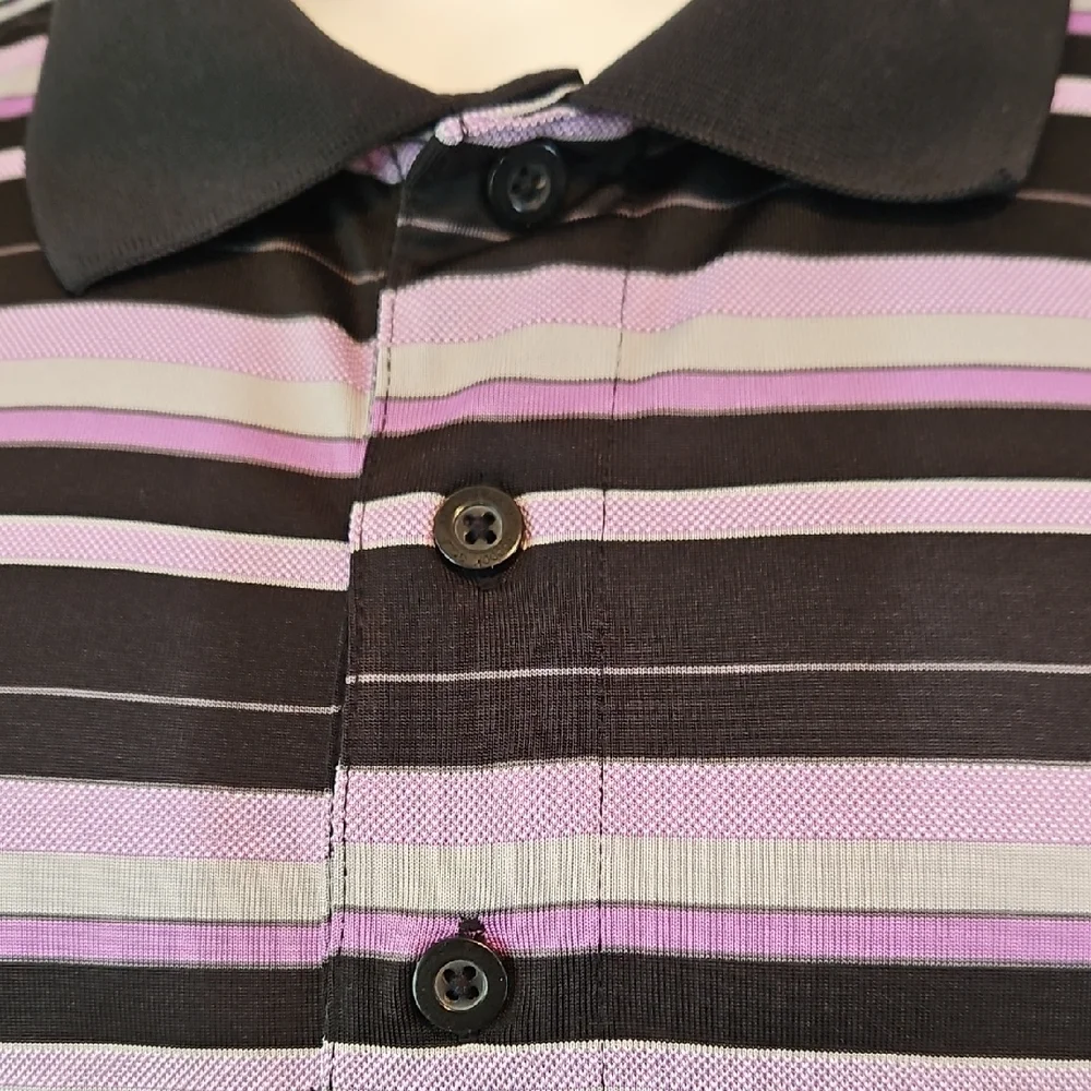 Reebok Golf Black and Purple Striped Polo Shirt 2XL